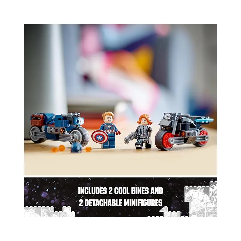LEGO Marvel Black Widow & Captain America Motorcycles 76260 Buildable Toy, Marvel Playset Based on The Avengers, 130 Pcs -.