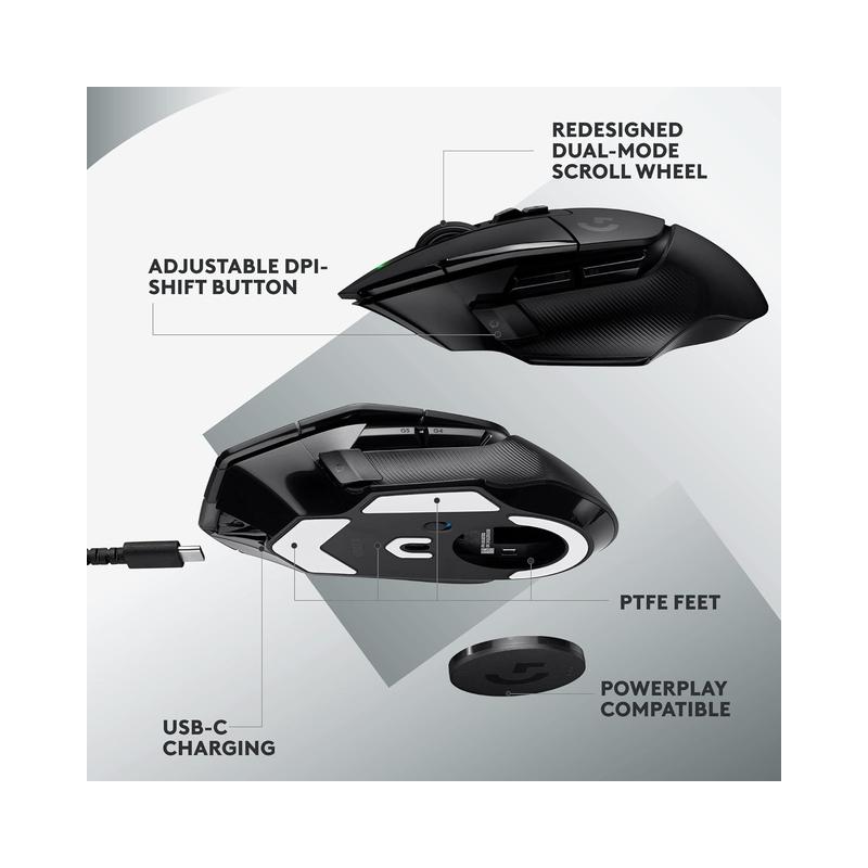Logitech G502 X Lightspeed Wireless Gaming Mouse – Featuring LIGHTFORCE Hybrid Optical-Mechanical Switches, HERO 25K.