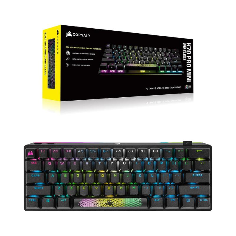 Corsair K70 RGB Pro Mini Wireless Mechanical Gaming Keyboard, Cherry MX Keyswitch RGB Red Linear & Smooth - Brand New -.