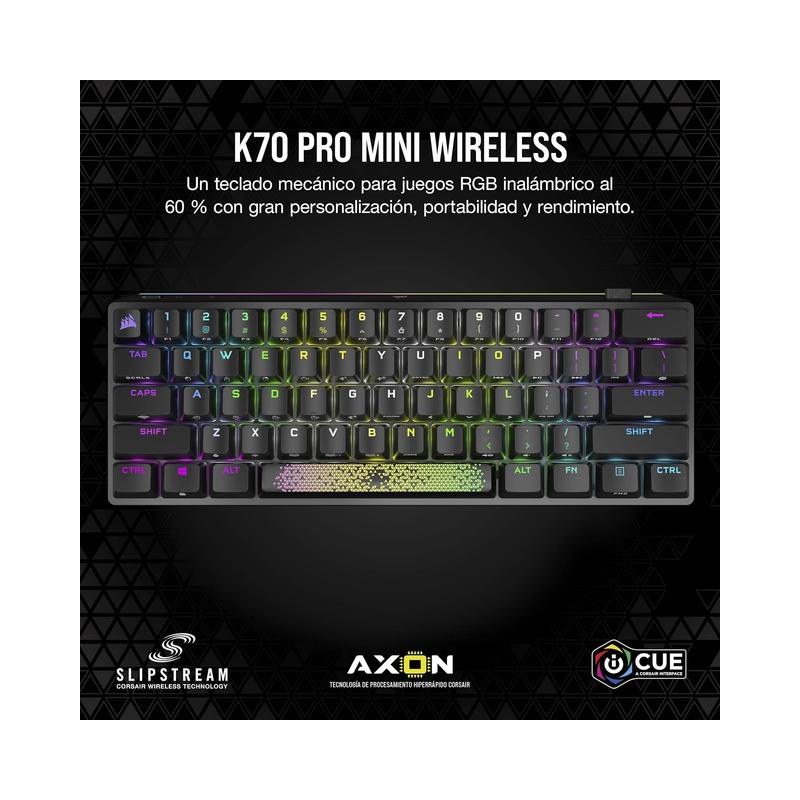 Corsair K70 RGB Pro Mini Wireless Mechanical Gaming Keyboard, Cherry MX Keyswitch RGB Red Linear & Smooth - Brand New -.