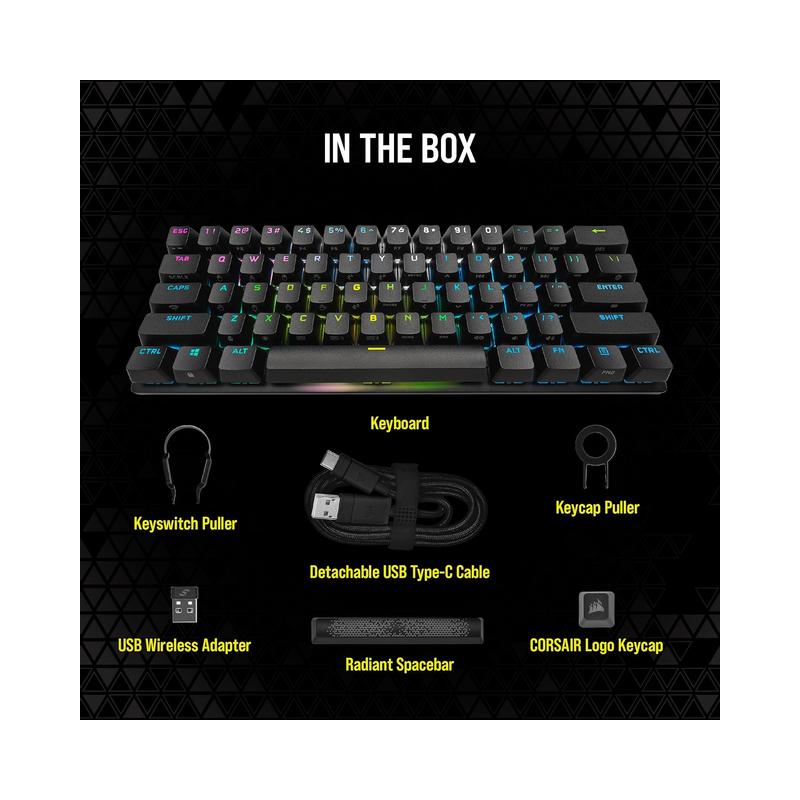 Corsair K70 RGB Pro Mini Wireless Mechanical Gaming Keyboard, Cherry MX Keyswitch RGB Red Linear & Smooth - Brand New -.
