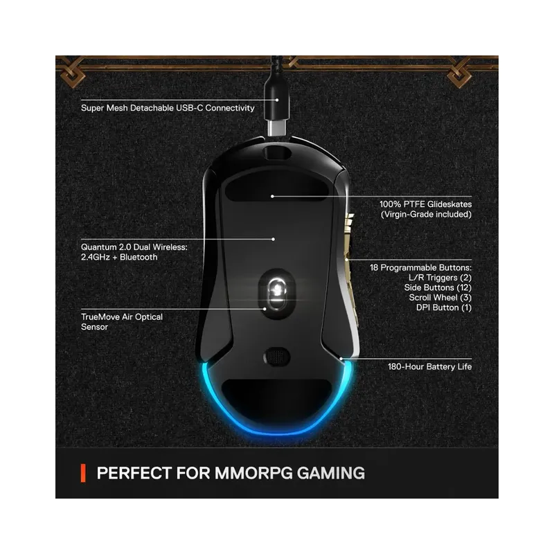 Steelseries Aerox 9 18000 DPI Bluetooth PixArt Tilt Tracking Gaming Mouse - Wireless - Black (Brand New) - view 8