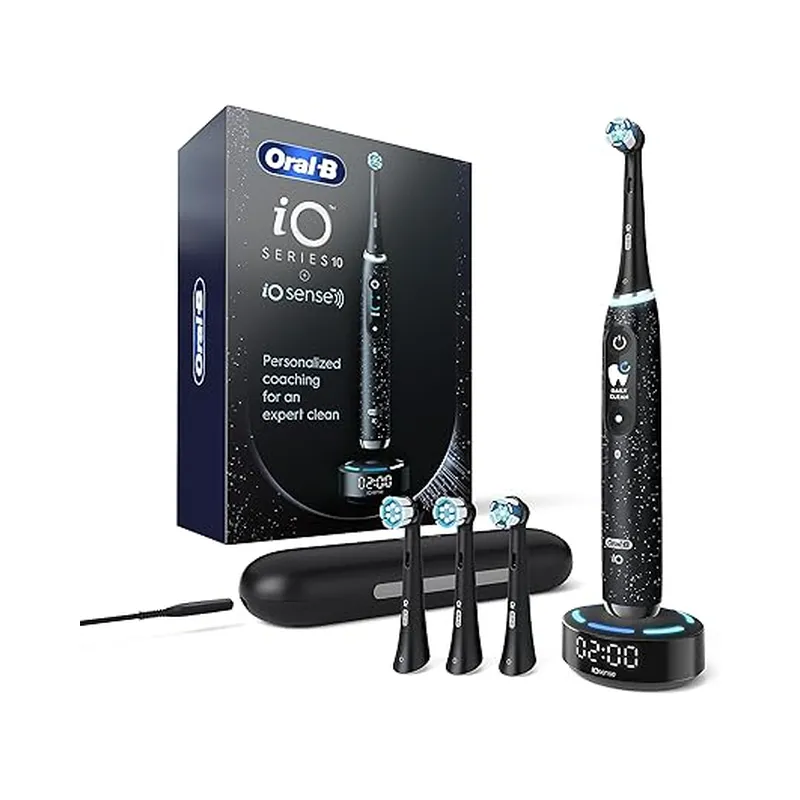 Oral-B iO Series 10 Electric Toothbrush, Rechargeable Power Toothbrush with iO Sense Charger, 4 Brush Heads, Cosmic Black