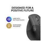 Logitech - Lift Vertical Wireless Optical Ergonomic Mouse with 4 Customizable Buttons - Wireless - Graphite - (Brand New) -.