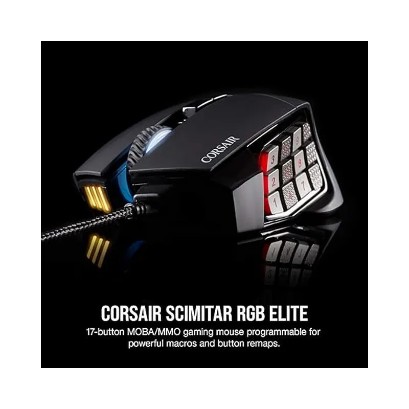 Corsair SCIMITAR RGB ELITE Gaming Mouse For MOBA, MMO, Black - Brand New - view 3