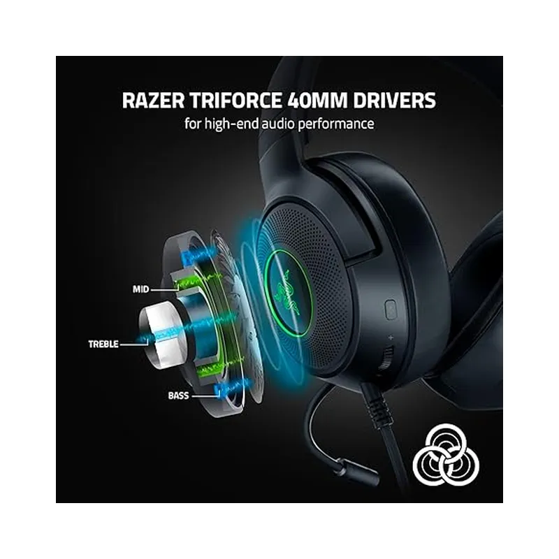 Razer Kraken V3 X Wired USB Gaming Headset: Lightweight Build - Triforce 40mm Drivers - HyperClear Cardioid Mic - 7.1.