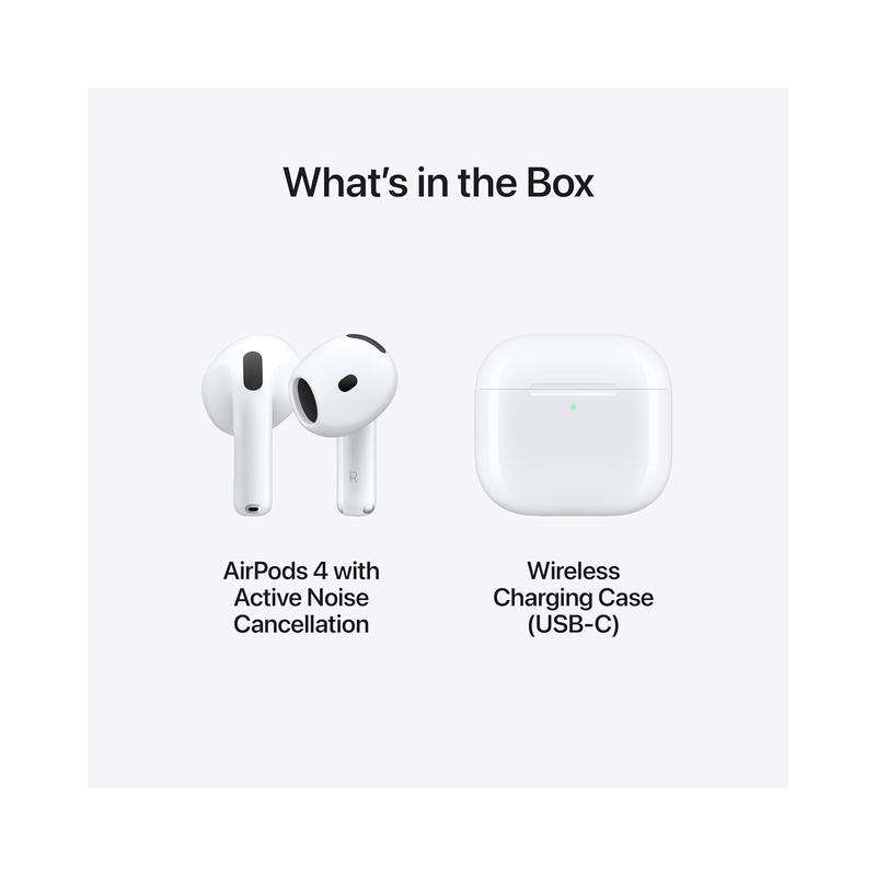 Apple AirPods 4 Wireless Earbuds with Bluetooth, Active Noise Cancellation, Adaptive Audio, Transparency Mode, Personalized.