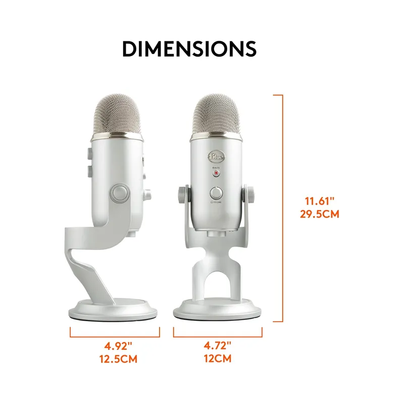 Logitech Blue Yeti Silver USB Mic for Recording, Streaming & Gaming on PC and Mac with Blue Voce Effects 4 Pickup Patterns.