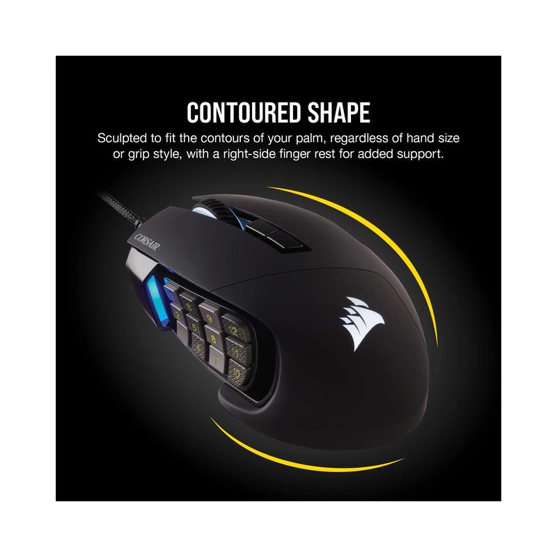 Corsair SCIMITAR RGB ELITE Gaming Mouse for MOBA, MMO – 18,000 DPI, 17 Programmable Buttons, iCUE Compatible – Black - view 4