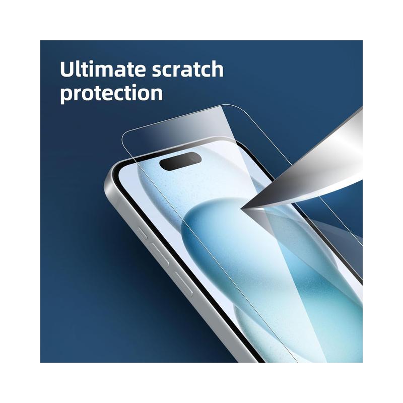 NEW'C Tempered Glass Screen Protector for iPhone 15, iPhone 15 Pro, iPhone 16 (6.1 Inches) - Scratch-Resistant,.