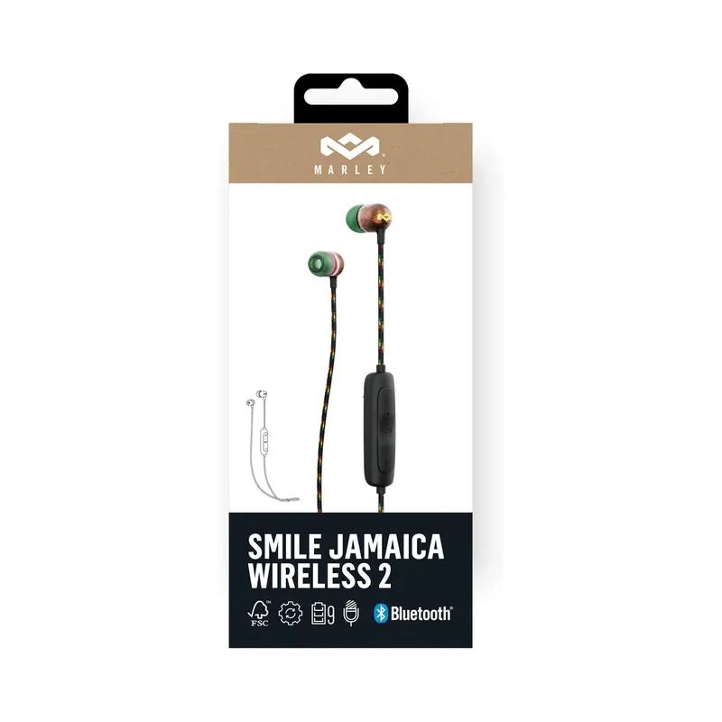 House of Marley Smile Jamaica Wireless 2, Bluetooth Headphones, Long Battery Life, Built-in Microphone and Quick Charge.