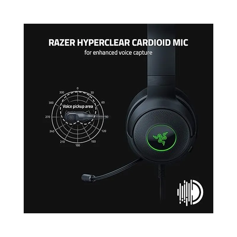 Razer Kraken V3 X Wired USB Gaming Headset: Lightweight Build - Triforce 40mm Drivers - HyperClear Cardioid Mic - 7.1.