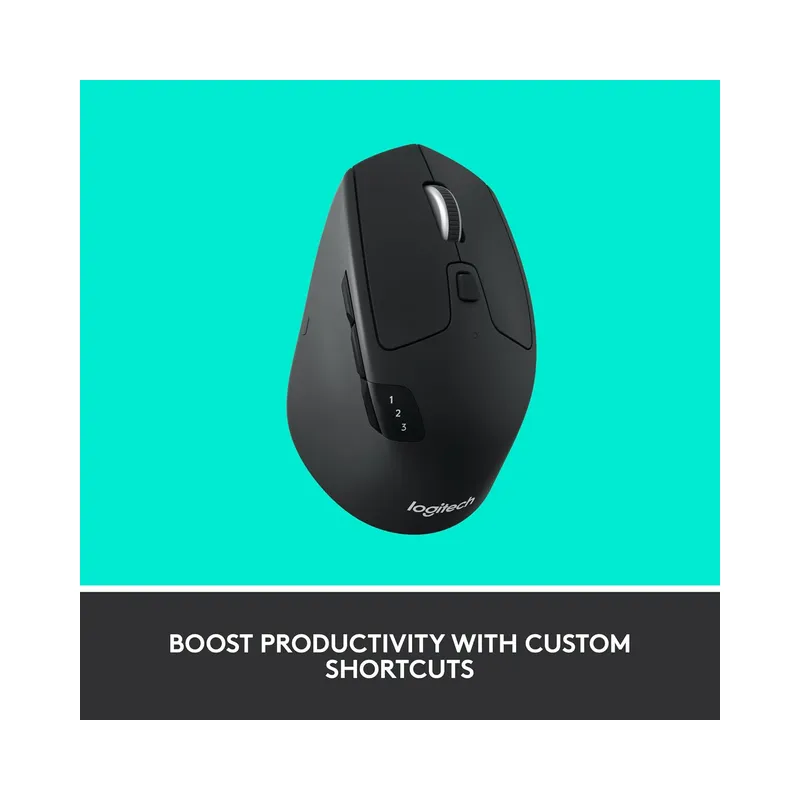 Logitech M720 Triathlon Multi-Device Wireless Mouse, Bluetooth, USB Unifying Receiver, Black - Brand New - view 3