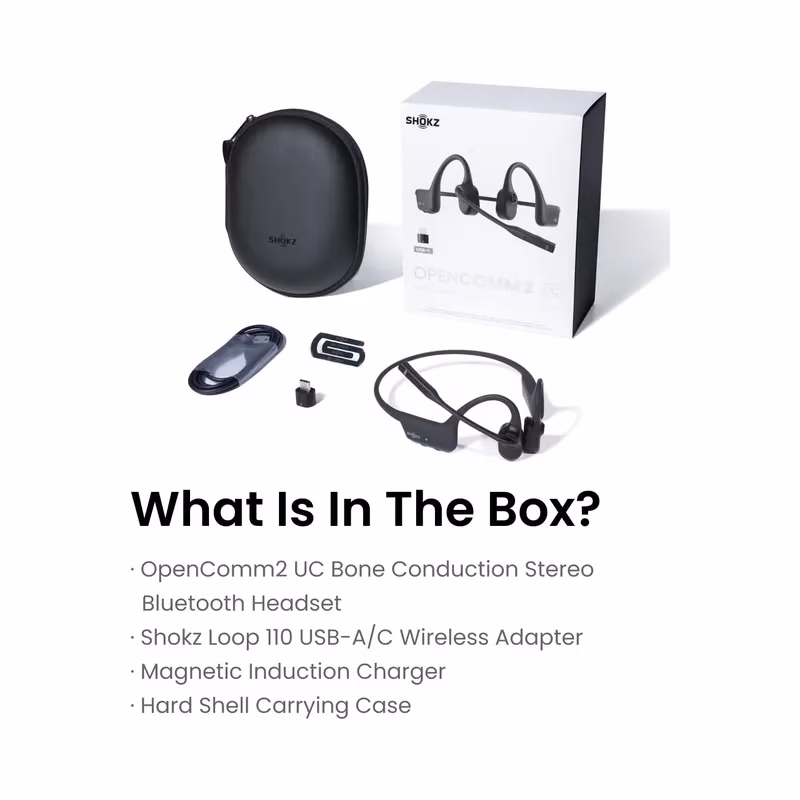 SHOKZ OpenComm2 UC - Bone Conduction Bluetooth Stereo Computer Headset with Boom Mic - USB-C Compatible with PC and Mac -.