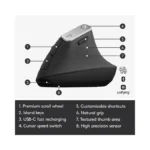 Logitech - MX Vertical Advanced Wireless Optical Ergonomic Mouse with USB and Bluetooth Connection - Wireless - Graphite -.