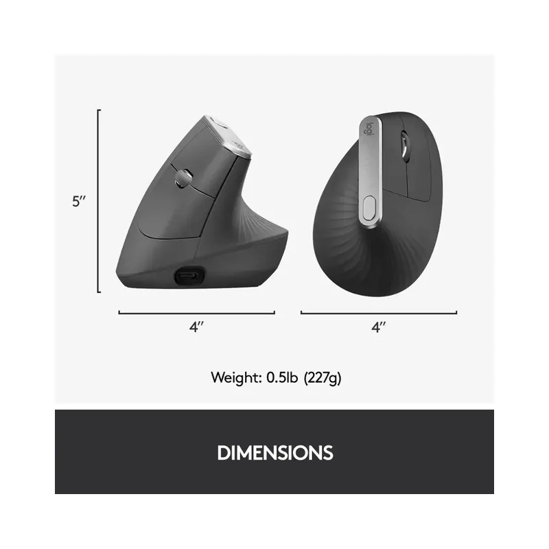 Logitech - MX Vertical Advanced Wireless Optical Ergonomic Mouse with USB and Bluetooth Connection - Wireless - Graphite -.