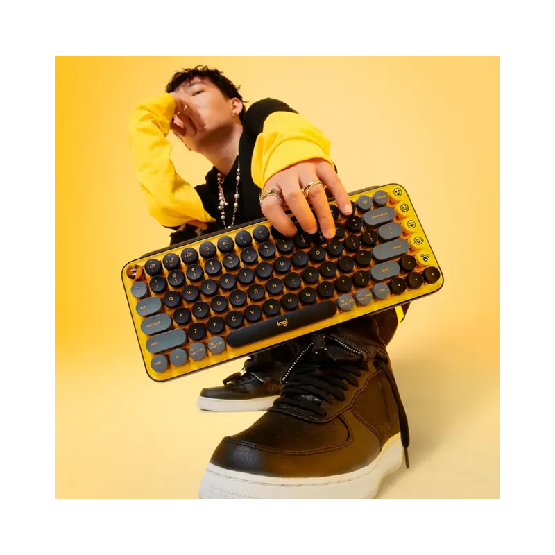Logitech - POP Keys Wireless Mechanical Tactile Switch Keyboard for Windows/Mac with Customizable Emoji Keys - Blast Yellow.