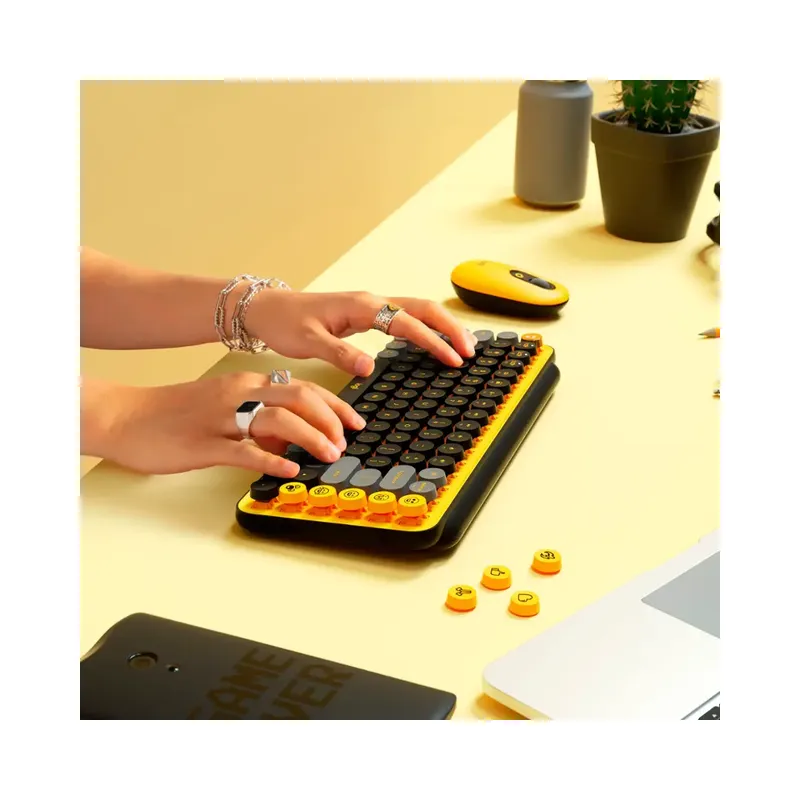 Logitech - POP Keys Wireless Mechanical Tactile Switch Keyboard for Windows/Mac with Customizable Emoji Keys - Blast Yellow.