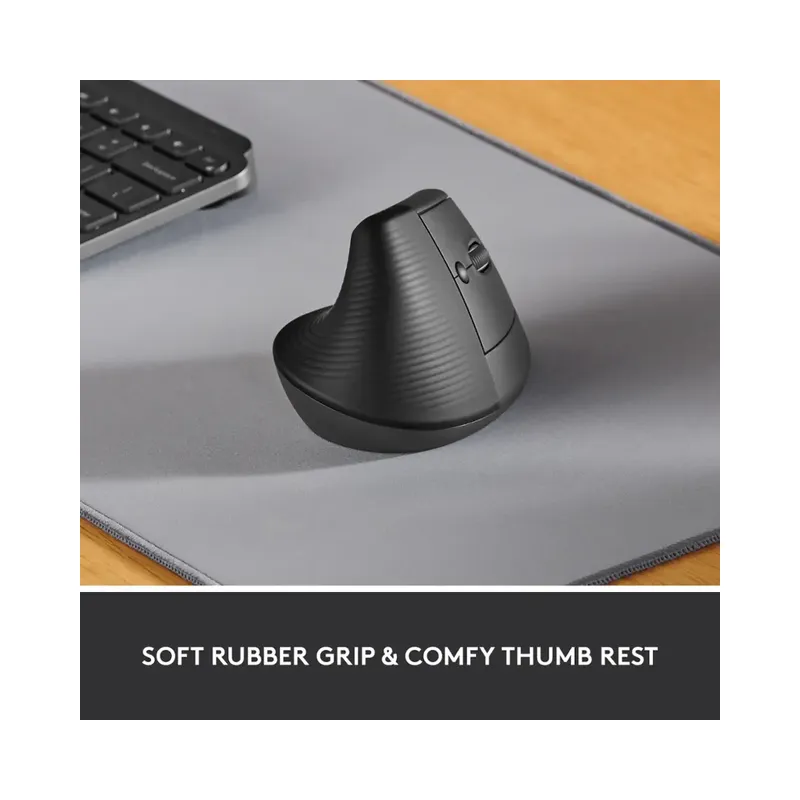 Logitech - Lift Vertical Wireless Optical Ergonomic Mouse with 4 Customizable Buttons - Wireless - Graphite - (Brand New) -.