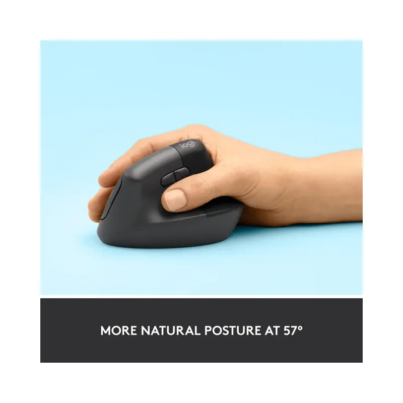 Logitech - Lift Vertical Wireless Optical Ergonomic Mouse with 4 Customizable Buttons - Wireless - Graphite - (Brand New) -.