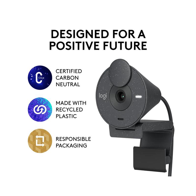 Logitech Brio 300 1920x1080p USB-C Webcam with Privacy Shutter - Graphite (Brand New) - view 2