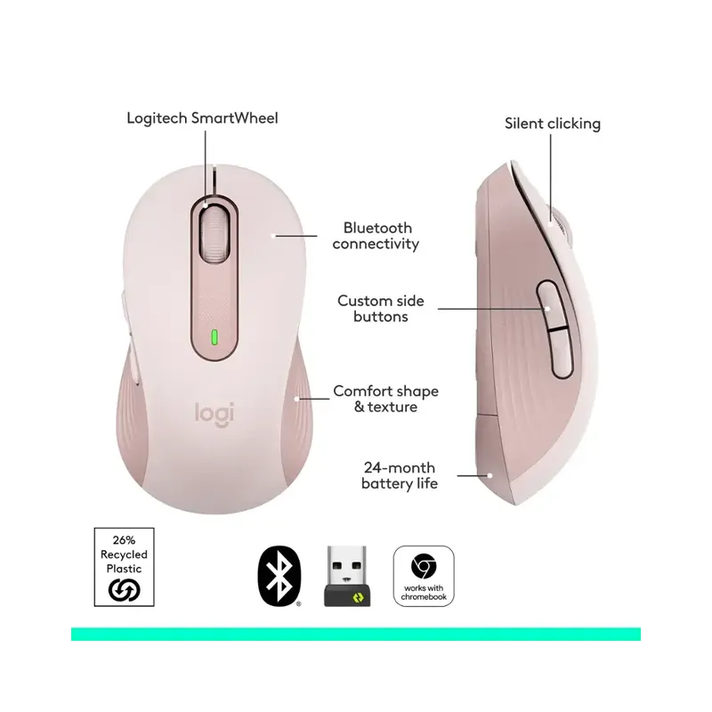 Logitech Signature M650 Wireless Mouse, Rose - Brand New - view 5