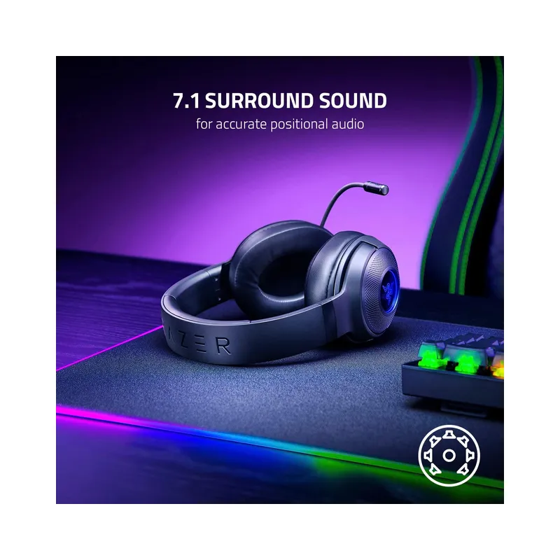 Razer Kraken V3 X Wired USB Gaming Headset: Lightweight Build - Triforce 40mm Drivers - HyperClear Cardioid Mic - 7.1.