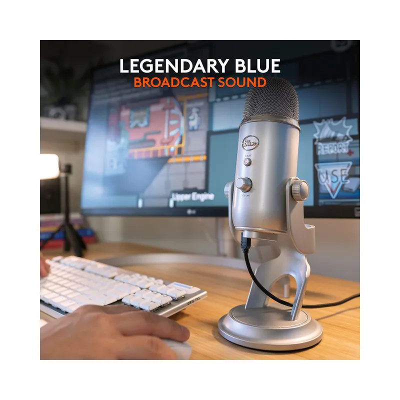 Logitech Blue Yeti Silver USB Mic for Recording, Streaming & Gaming on PC and Mac with Blue Voce Effects 4 Pickup Patterns.