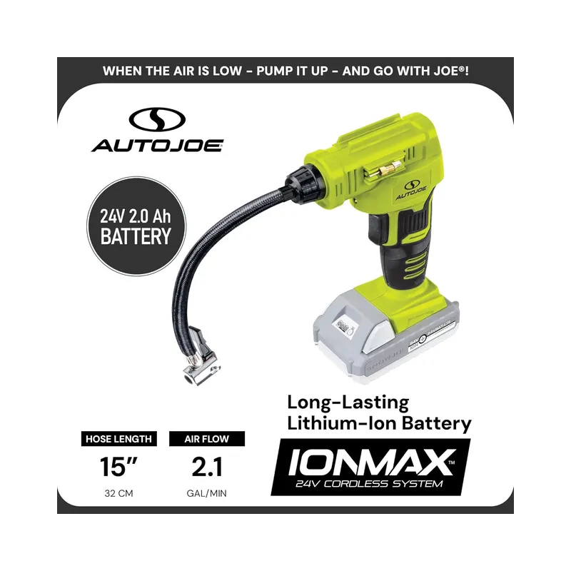 Sun Joe Cordless Air Compressor + Inflator Kit 24V Max (2.0Ah Battery + Charger) -Brand New - view 4