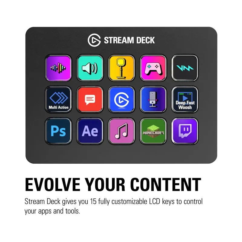 Elgato Stream Deck MK.2 – Studio Controller, 15 macro keys, trigger actions in apps and software like OBS, Twitch -White -.