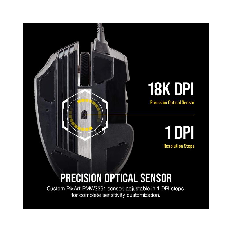 Corsair SCIMITAR RGB ELITE Gaming Mouse for MOBA, MMO – 18,000 DPI, 17 Programmable Buttons, iCUE Compatible – Black - view 5