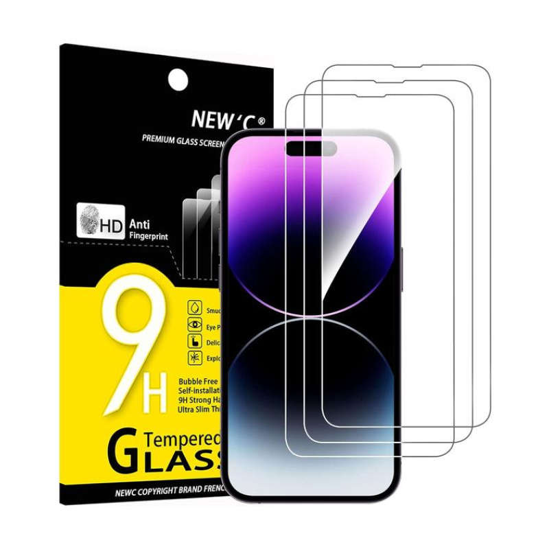 NEW'C 3-Pack Tempered Glass Screen Protector for iPhone 14 Pro Max - Case Friendly, Scratch-Proof, Bubble-Free