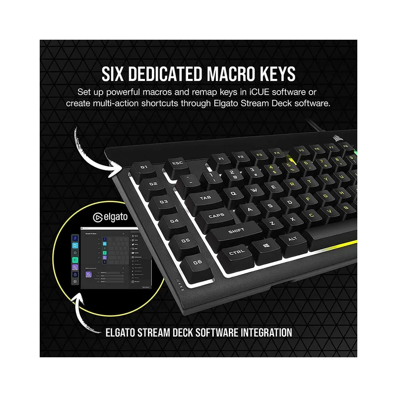 Corsair K55 RGB PRO Membrane Wired Gaming Keyboard – 6 Macro Keys with Elgato Integration – QWERTY NA – PC, Mac, Xbox –.