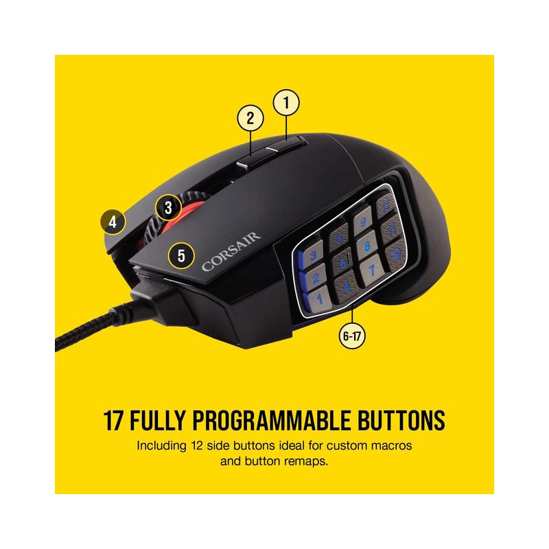 Corsair SCIMITAR RGB ELITE Gaming Mouse for MOBA, MMO – 18,000 DPI, 17 Programmable Buttons, iCUE Compatible – Black - view 7