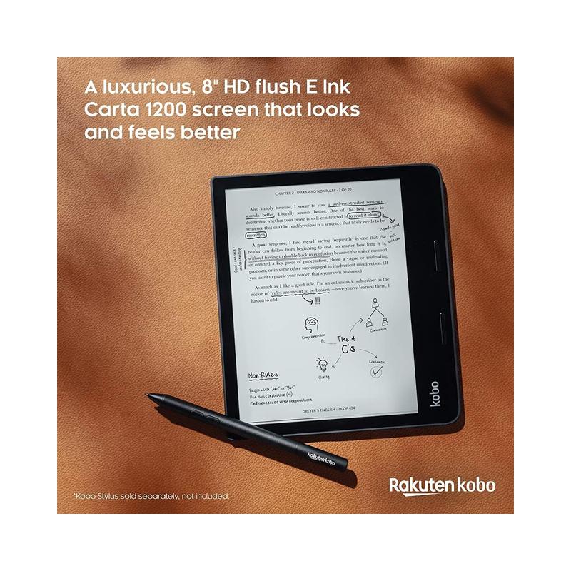 Kobo Sage | 8” HD E Ink Touchscreen eReader | Waterproof | Adjustable Brightness & Colour Temperature | Bluetooth & Wi-Fi |.