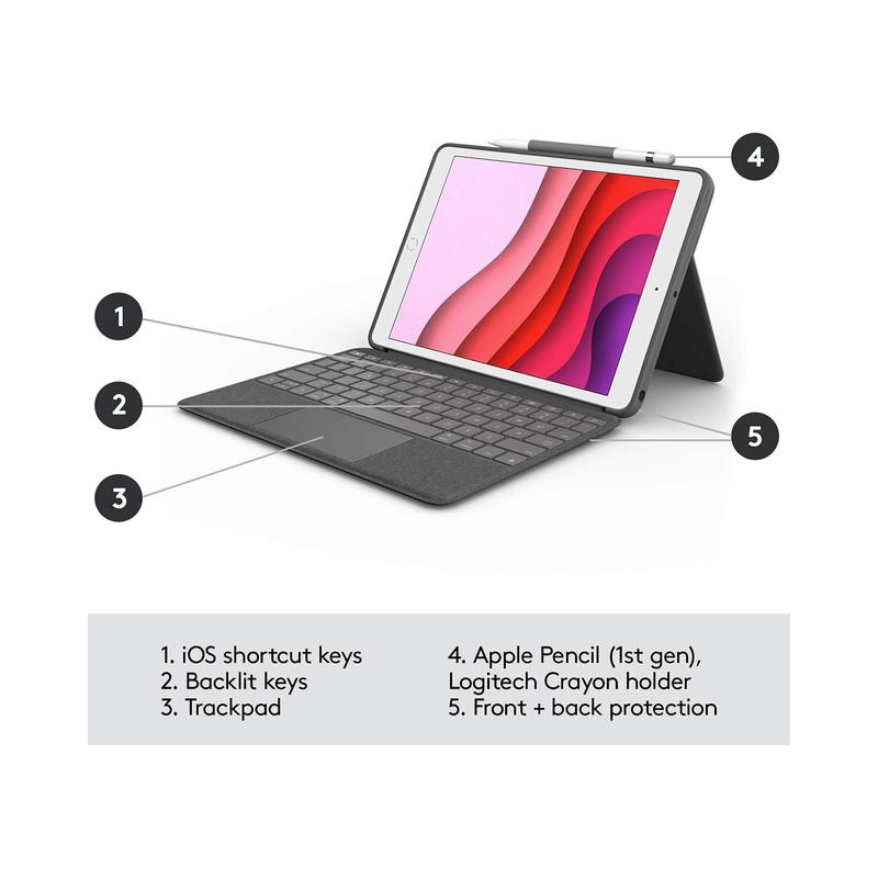 Logitech Combo Touch Keyboard Folio for Apple iPad 10.2" (7th, 8th & 9th Gen) | Graphite | Certified Pre Owned - view 3