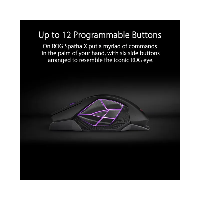 ASUS ROG Spatha X Wireless Gaming Mouse (Magnetic Charging Stand, 12 Programmable Buttons, 19,000 DPI, Aura RGB lighting),.