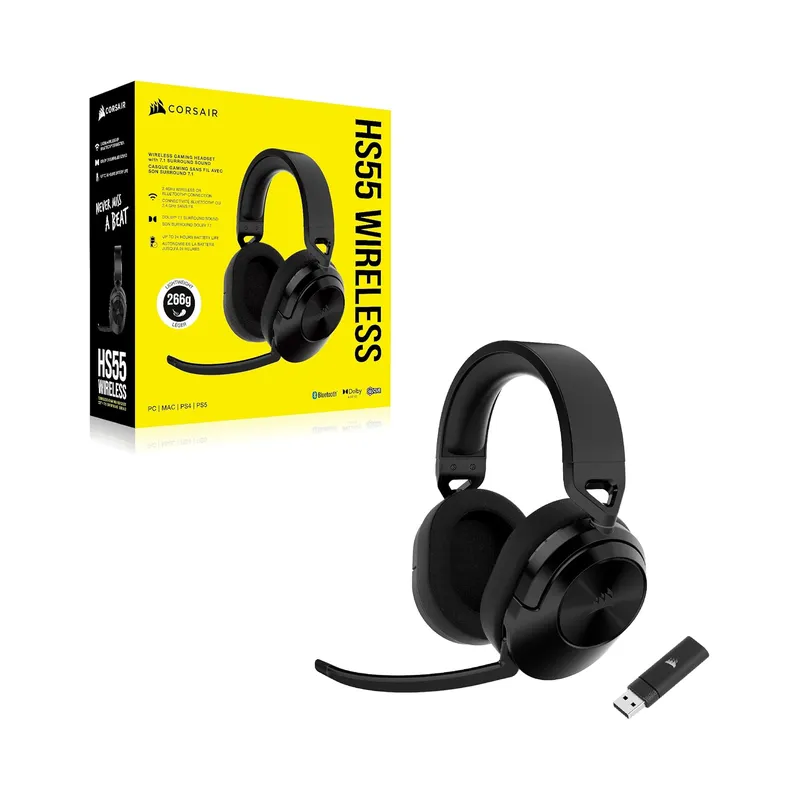CORSAIR HS55 WIRELESS Multiplatform Lightweight Gaming Headset With Bluetooth - PC, PS5, PS4, Nintendo Switch, Mobile -.
