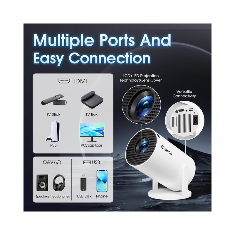 Gaimoo Mini Projector 2024 Upgraded 1080P Native 4K Support Portable Projector [Built-in App] - Open Box - view 5