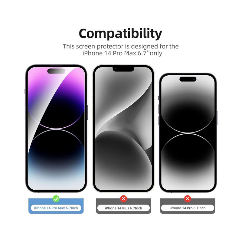 NEW'C 3-Pack Tempered Glass Screen Protector for iPhone 14 Pro Max - Case Friendly, Scratch-Proof, Bubble-Free - view 8