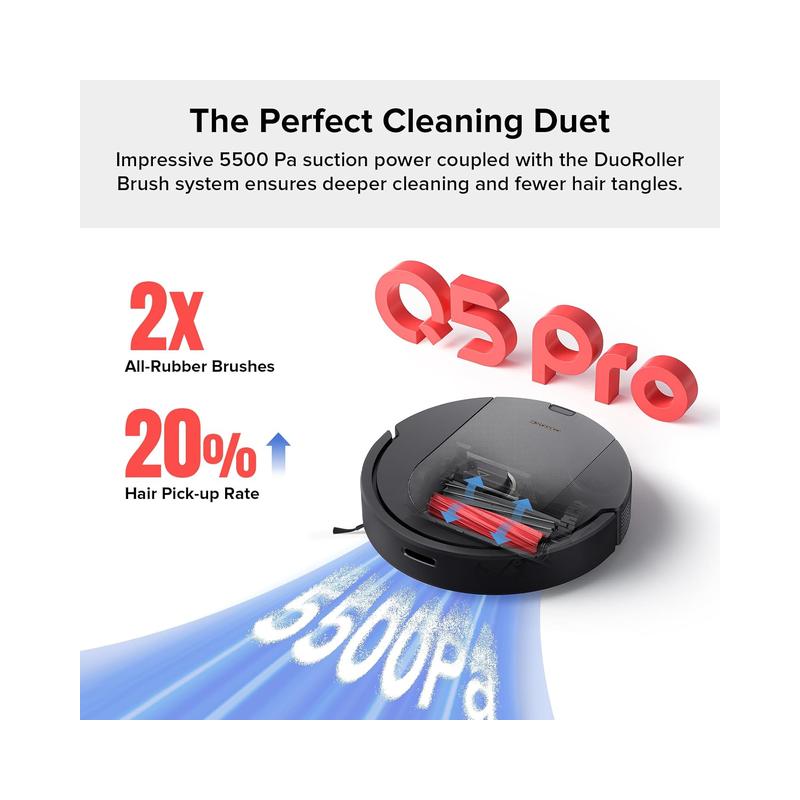 Roborock Q5 Pro Robot Vacuum and Mop Combo, DuoRoller Brush, 5500Pa Suction, LiDAR Navigation, Robotic Vacuum Cleaner -.