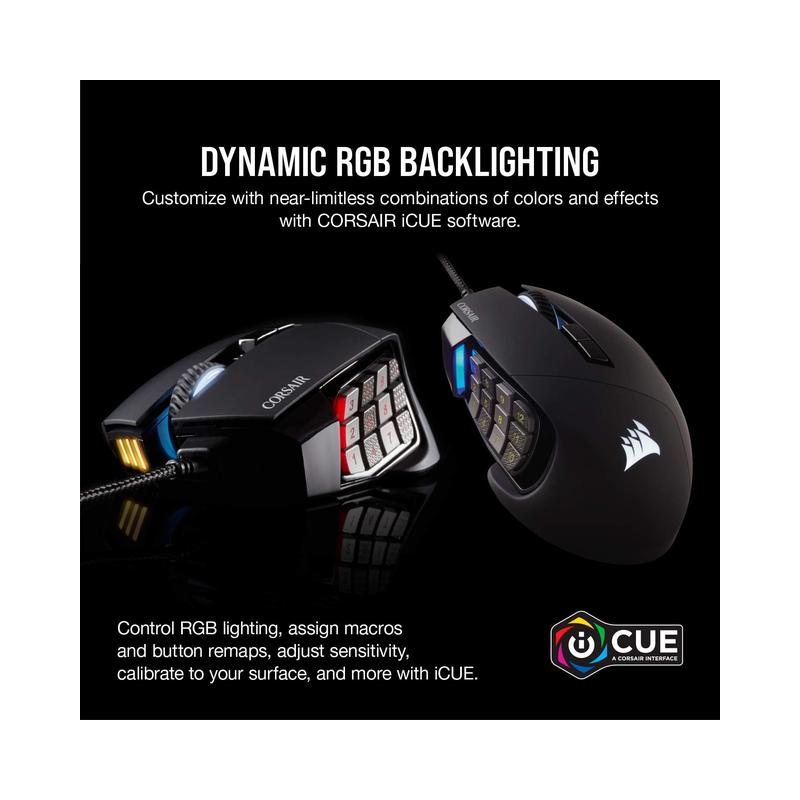 Corsair SCIMITAR RGB ELITE Gaming Mouse for MOBA, MMO – 18,000 DPI, 17 Programmable Buttons, iCUE Compatible – Black - view 8