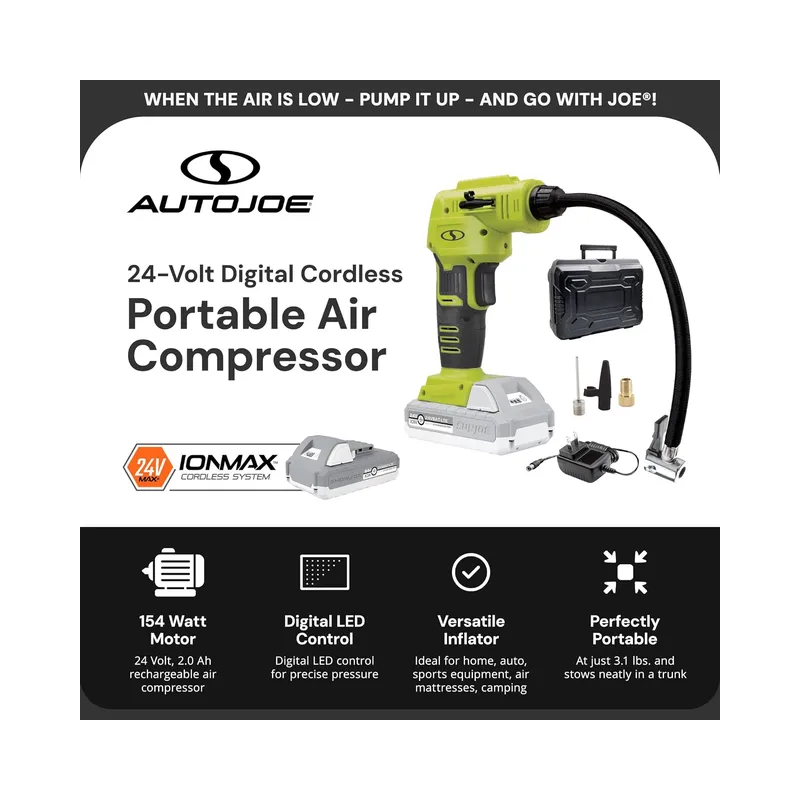 Sun Joe Cordless Air Compressor + Inflator Kit 24V Max (2.0Ah Battery + Charger) -Brand New - view 7