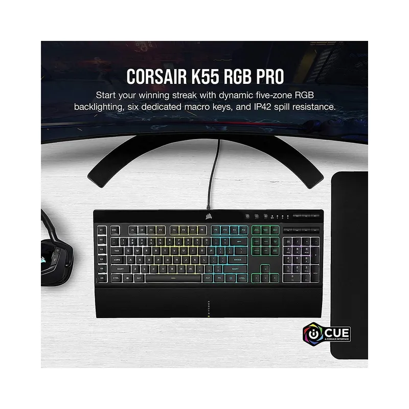 Corsair K55 RGB PRO Membrane Wired Gaming Keyboard – 6 Macro Keys with Elgato Integration – QWERTY NA – PC, Mac, Xbox –.