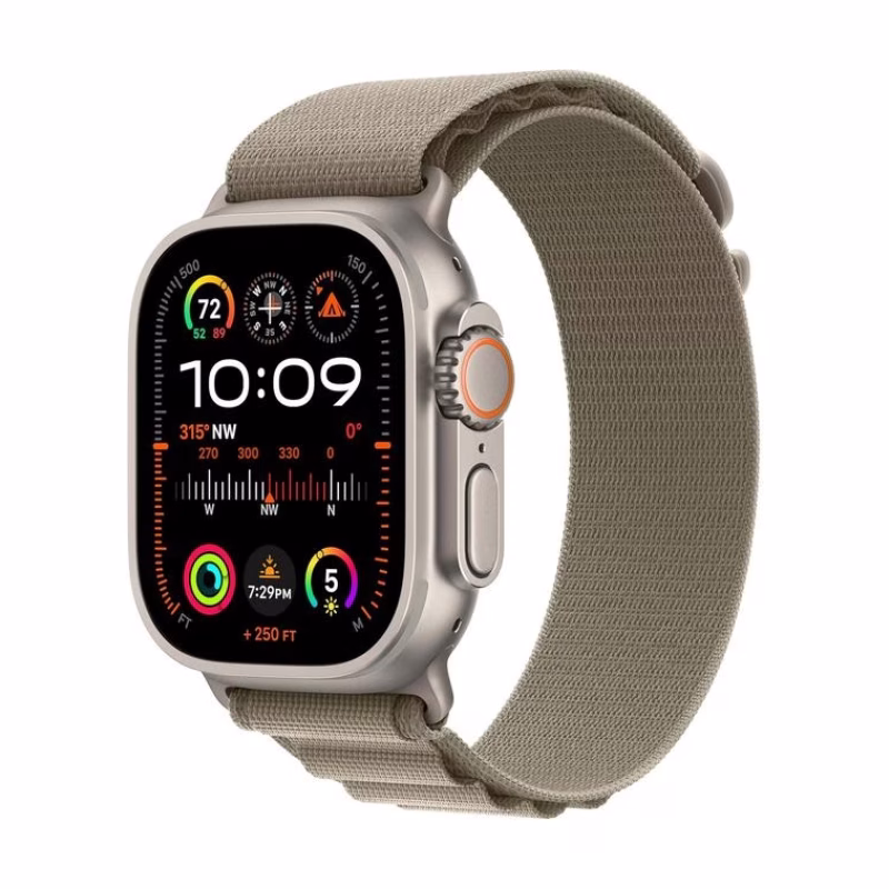 Apple Watch Ultra [GPS + Cellular 49mm] Natural Titanium Case, Green Alpine Loop Smartwatch (Open Box)