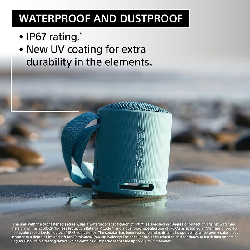Sony SRS-XB100 Wireless Bluetooth Portable Lightweight Super-Compact Travel Speaker, Extra-Durable IP67 Waterproof &.