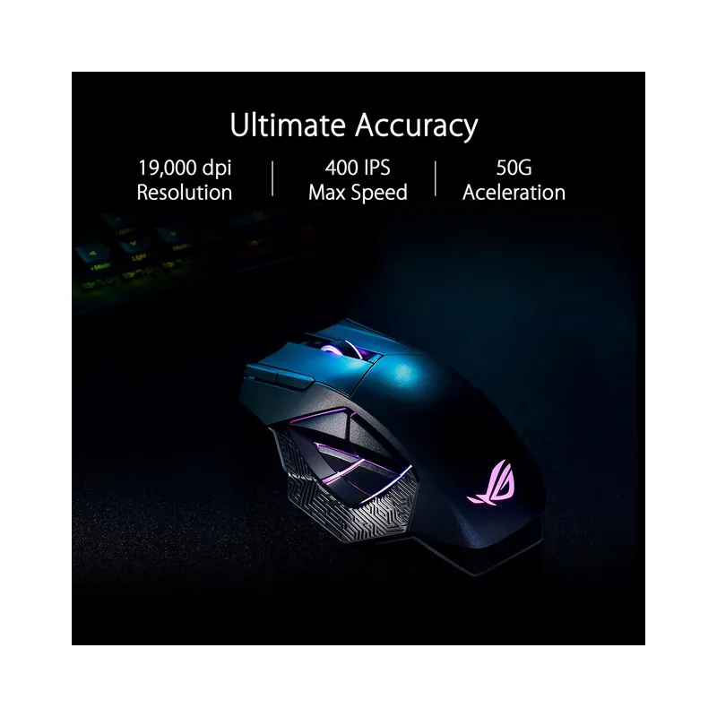 ASUS ROG Spatha X Wireless Gaming Mouse (Magnetic Charging Stand, 12 Programmable Buttons, 19,000 DPI, Aura RGB lighting),.
