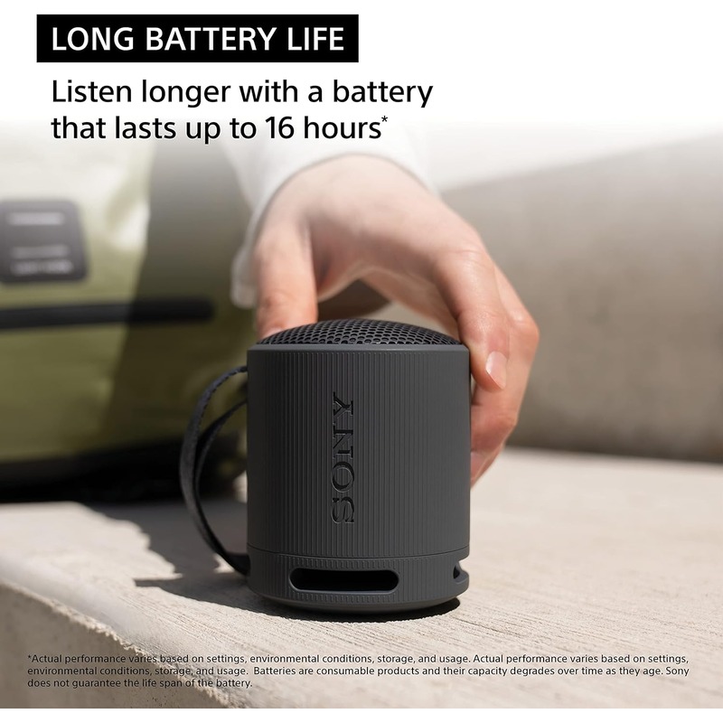 Sony SRS-XB100 Wireless Bluetooth Portable Lightweight Super-Compact Travel Speaker, Extra-Durable IP67 Waterproof &.
