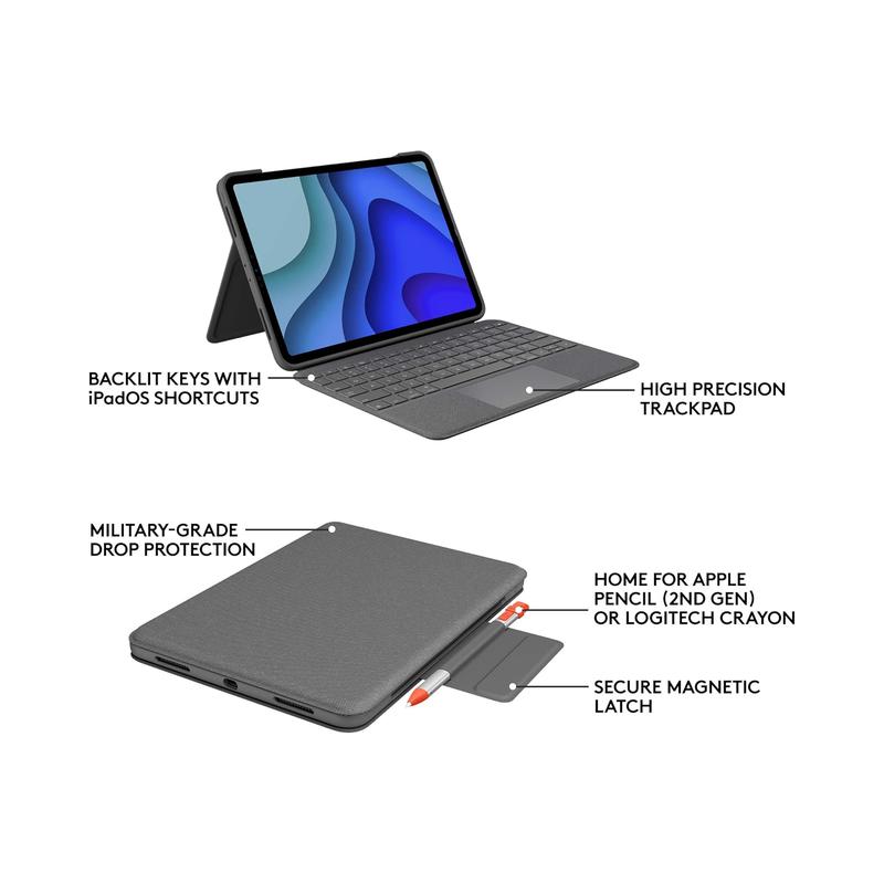 Logitech Folio Touch Keyboard Case with Trackpad for iPad Pro 11" (1st–3rd Gen) – Oxford Gray (Brand New) - view 5