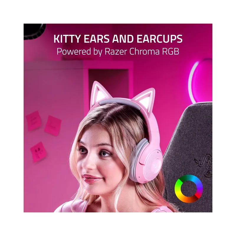 Razer Kraken Kitty V2 BT Wireless RGB Headset: Chroma RGB Kitty Ears & Earcups - Lightweight - 40 Hr Battery w/Type C.